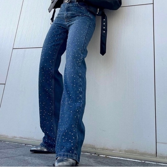 Zara Jewel BEADED JEANS  HIGH WAIST Blue - Picture 4 of 16